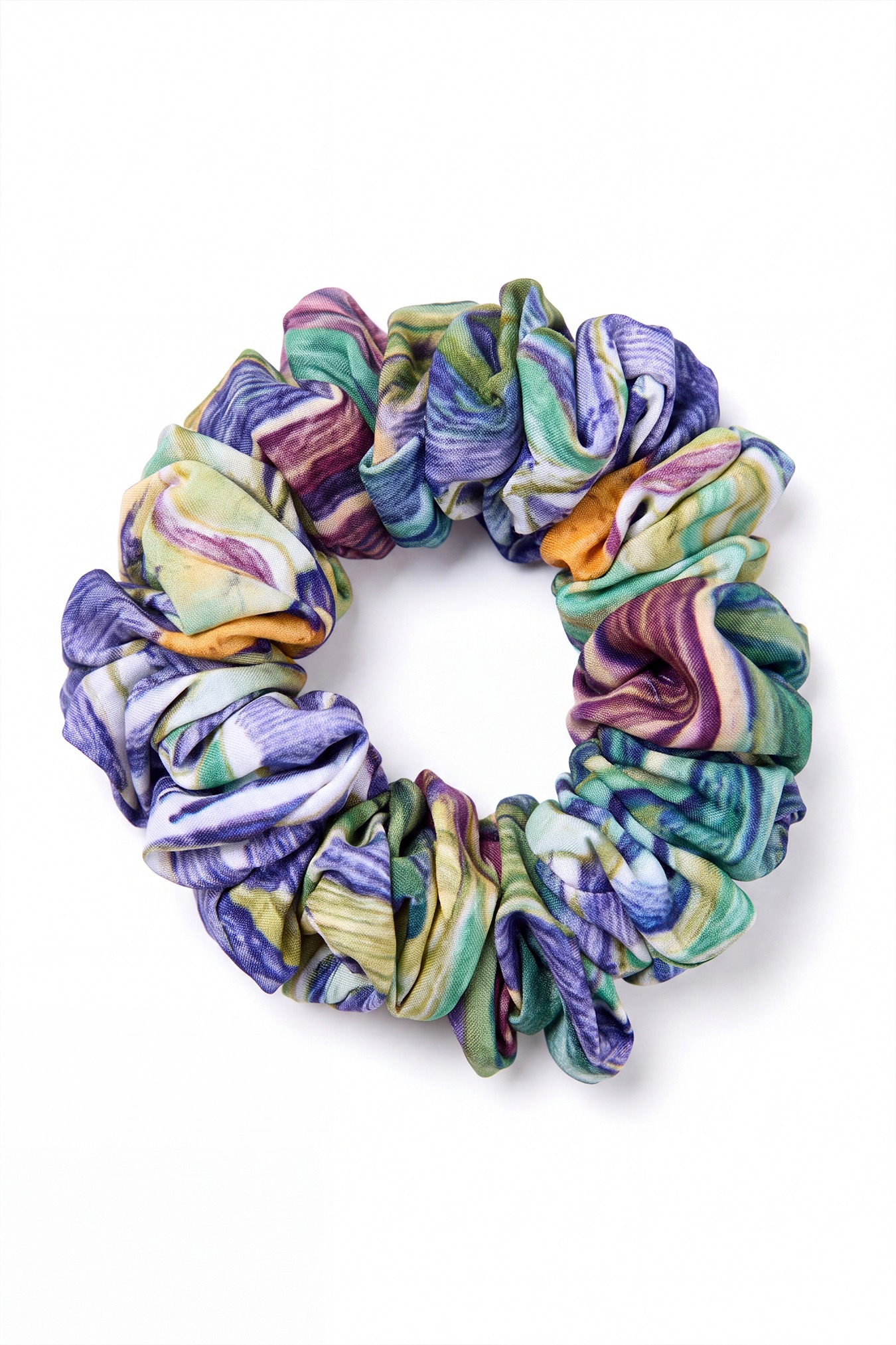 scrunchie-lila 4 Scrunchie Lila - detal fioletowego i zielonego printu